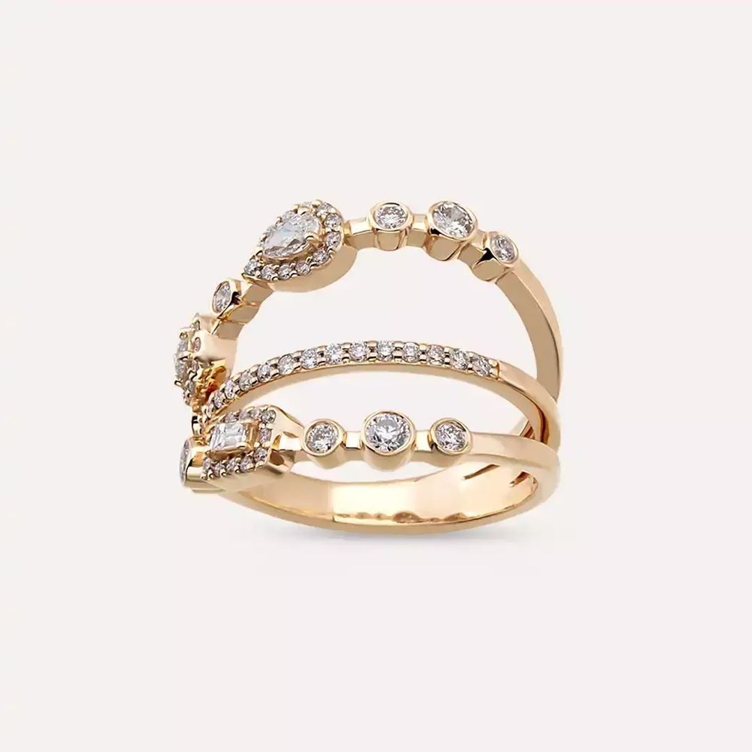 0.67 CT Damla ve Baget Kesim Pırlanta Taşlı Rose Altın Yüzük