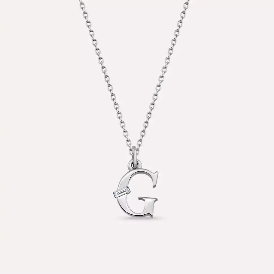 G Harf Pırlanta Taşlı Beyaz Altın Kolye