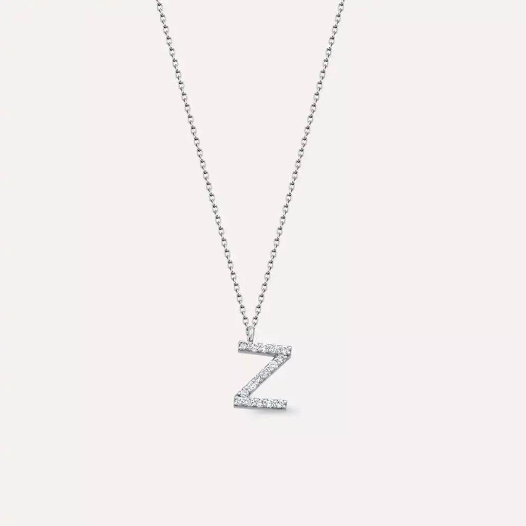 Z Harf 0.10 CT Pırlanta Taşlı Beyaz Altın Kolye
