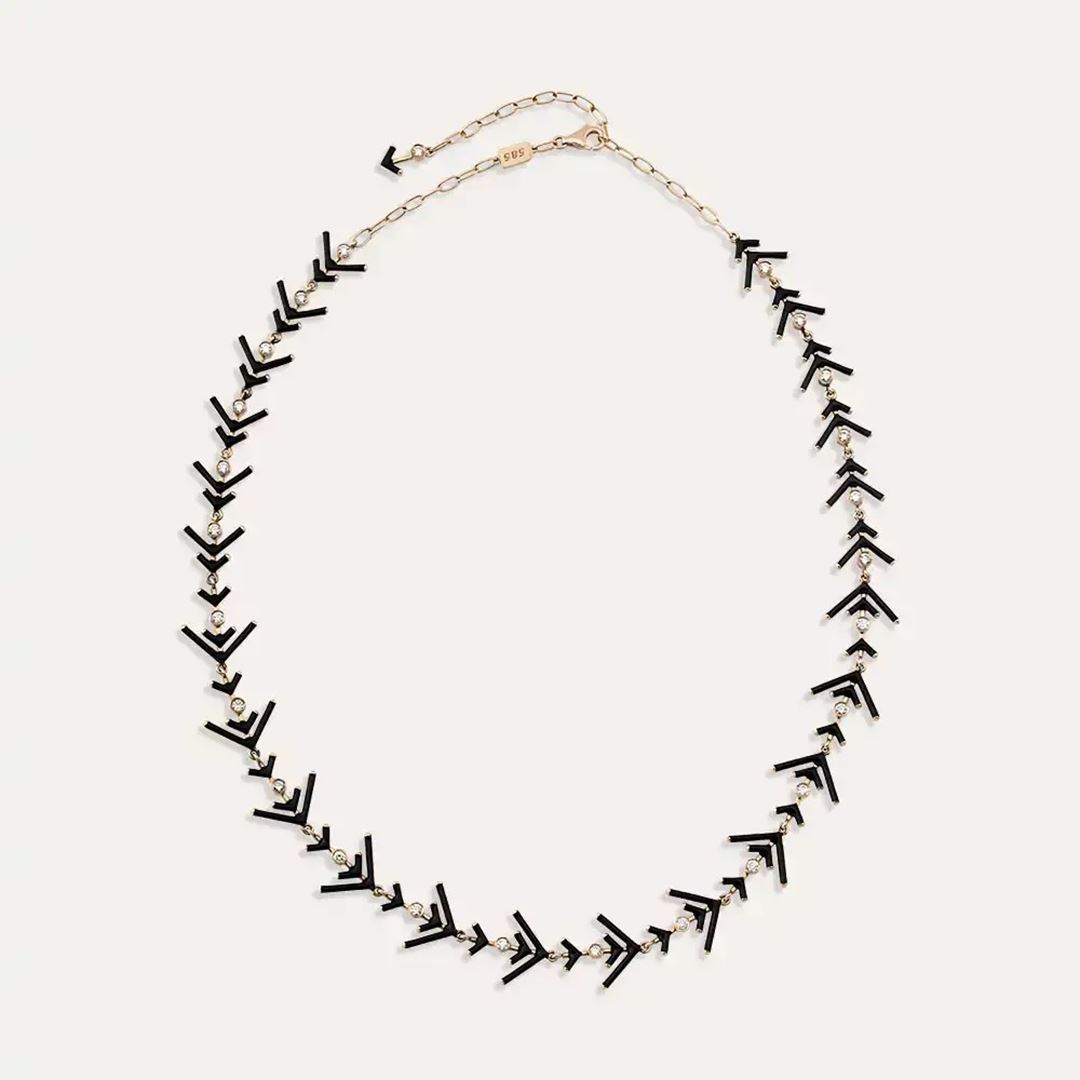 Rune Pırlanta Taşlı ve Siyah Mineli Gerdanlık