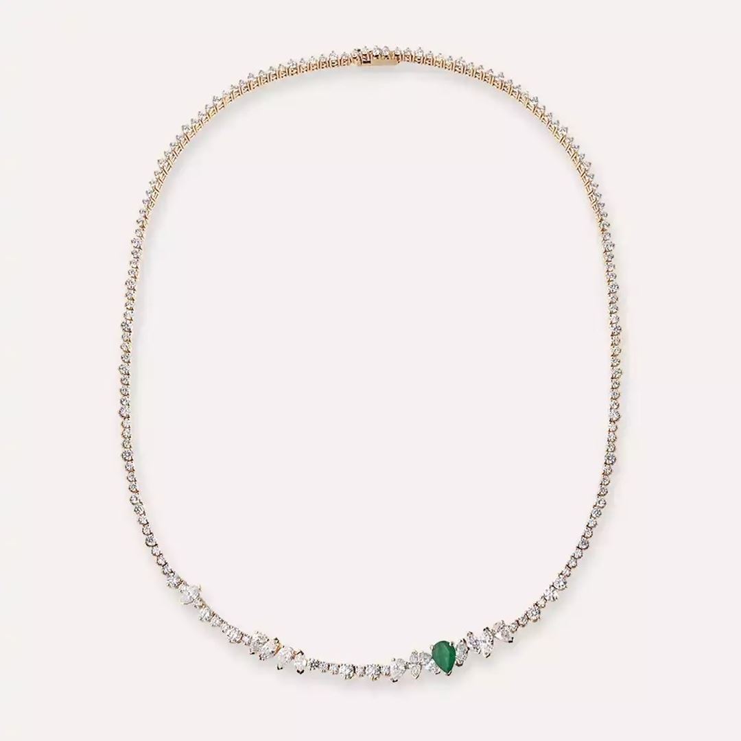 Virelle Zümrüt ve Pırlanta Taşlı Rose Altın Gerdanlık