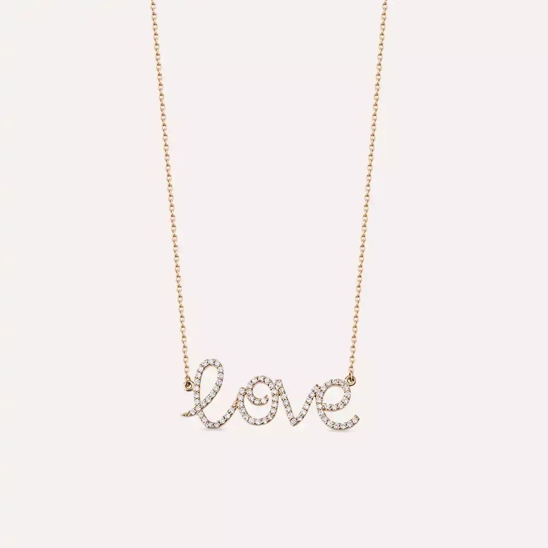 Love Pırlanta Taşlı Rose Altın Kolye
