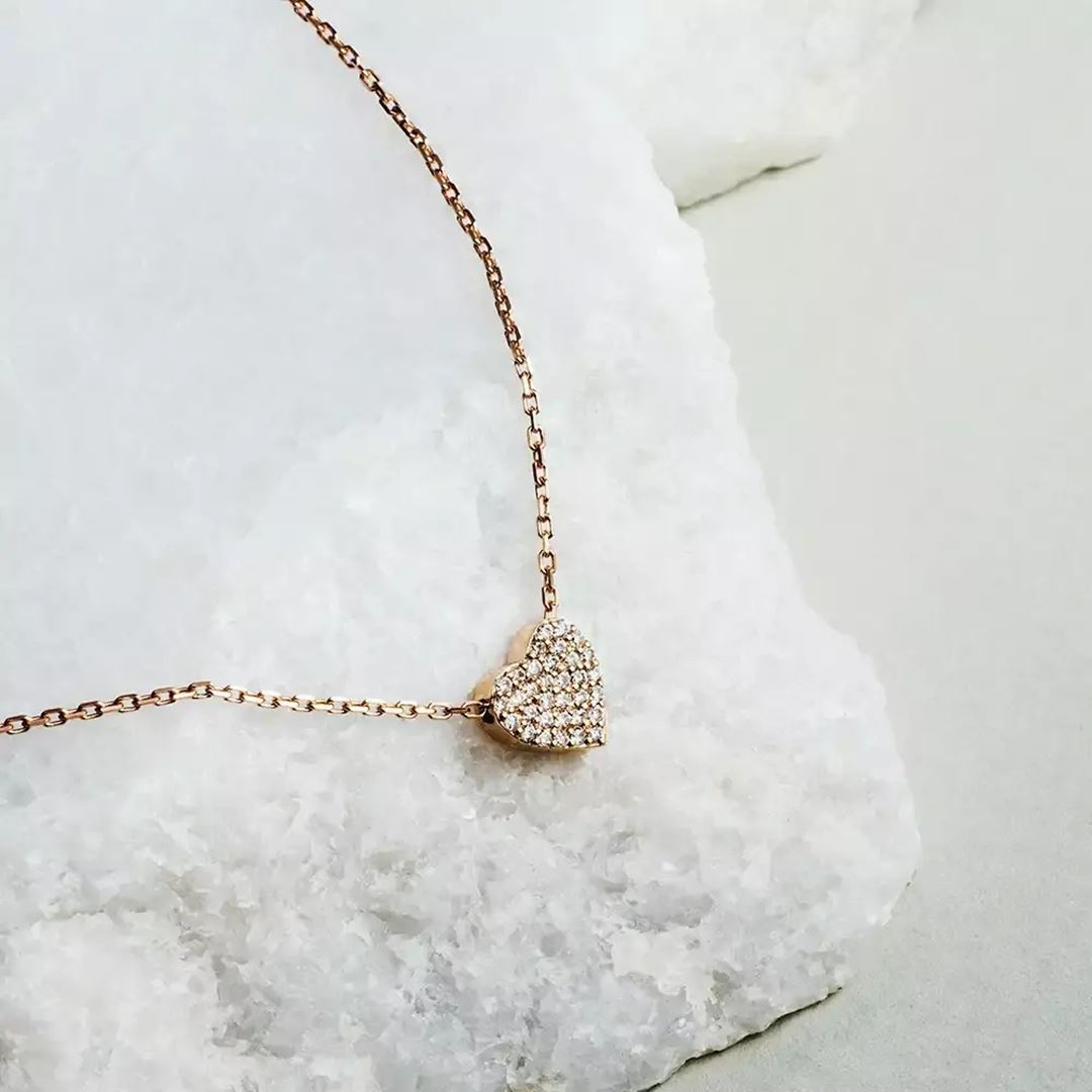 Heart Pırlanta Taşlı Rose Altın Kolye