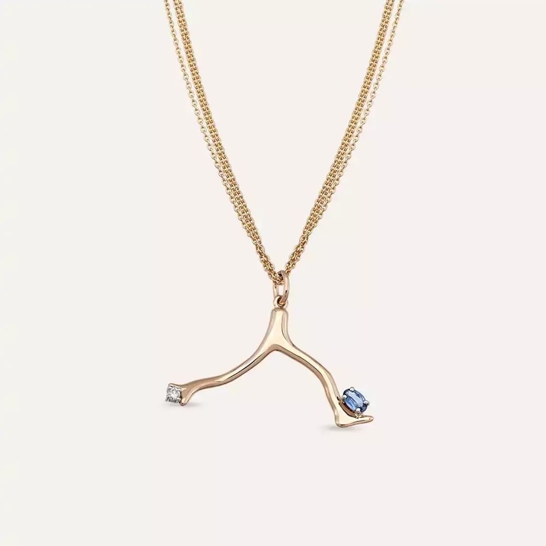 Coral Blue Safir ve Pırlanta Taşlı Rose Altın Kolye