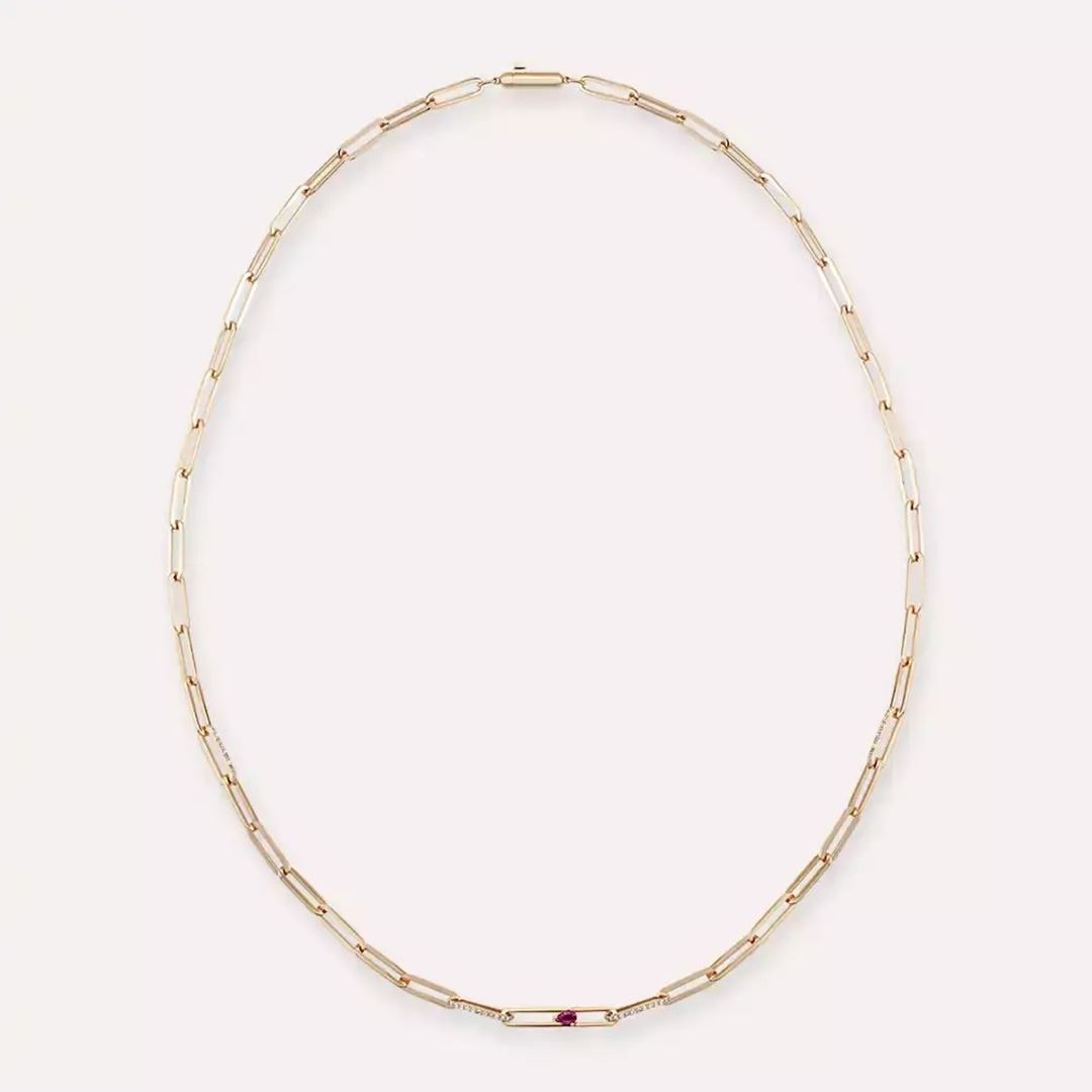 Lock Yakut ve Pırlanta Taşlı Rose Altın Kolye