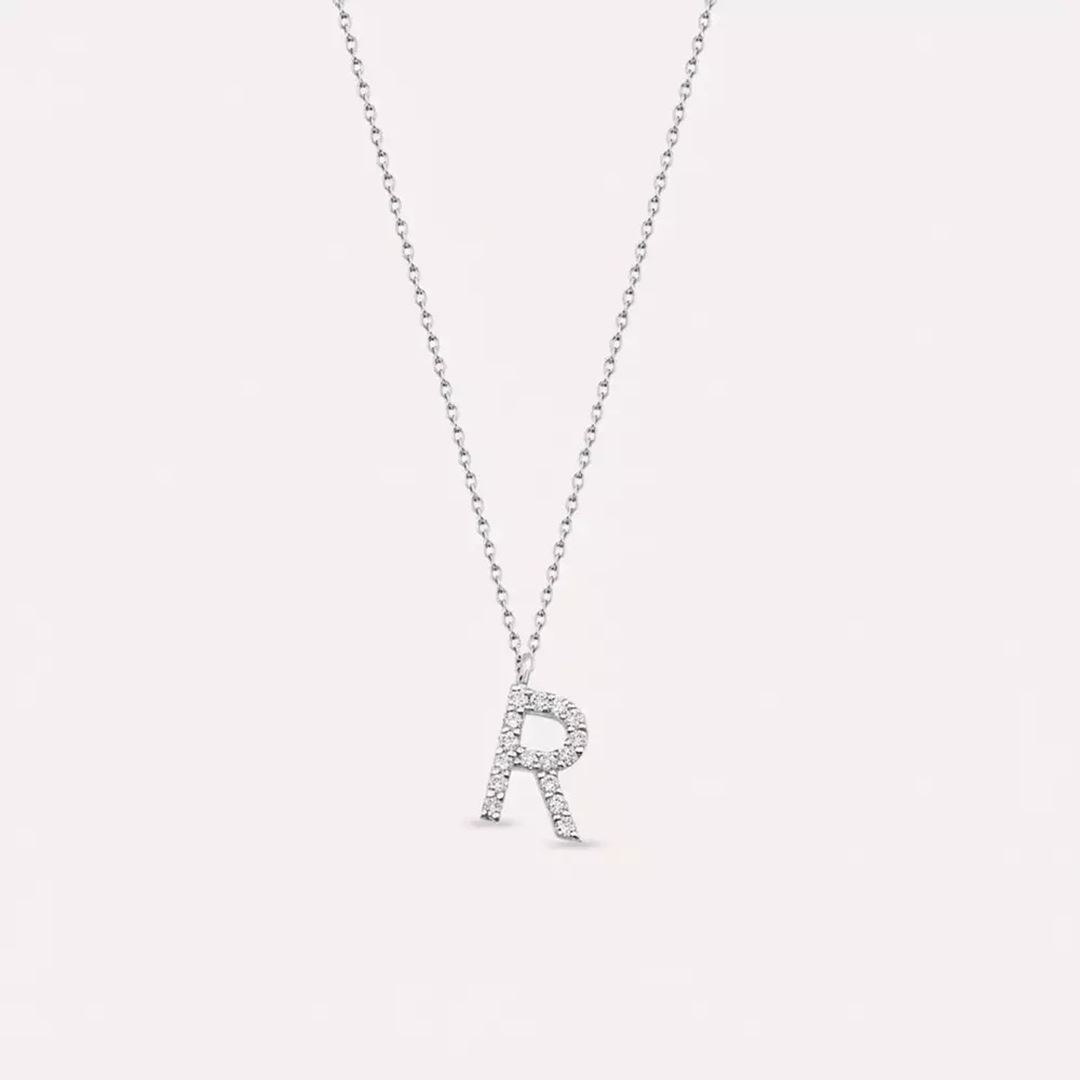 R Harf 0.10 CT Pırlanta Taşlı Beyaz Altın Kolye
