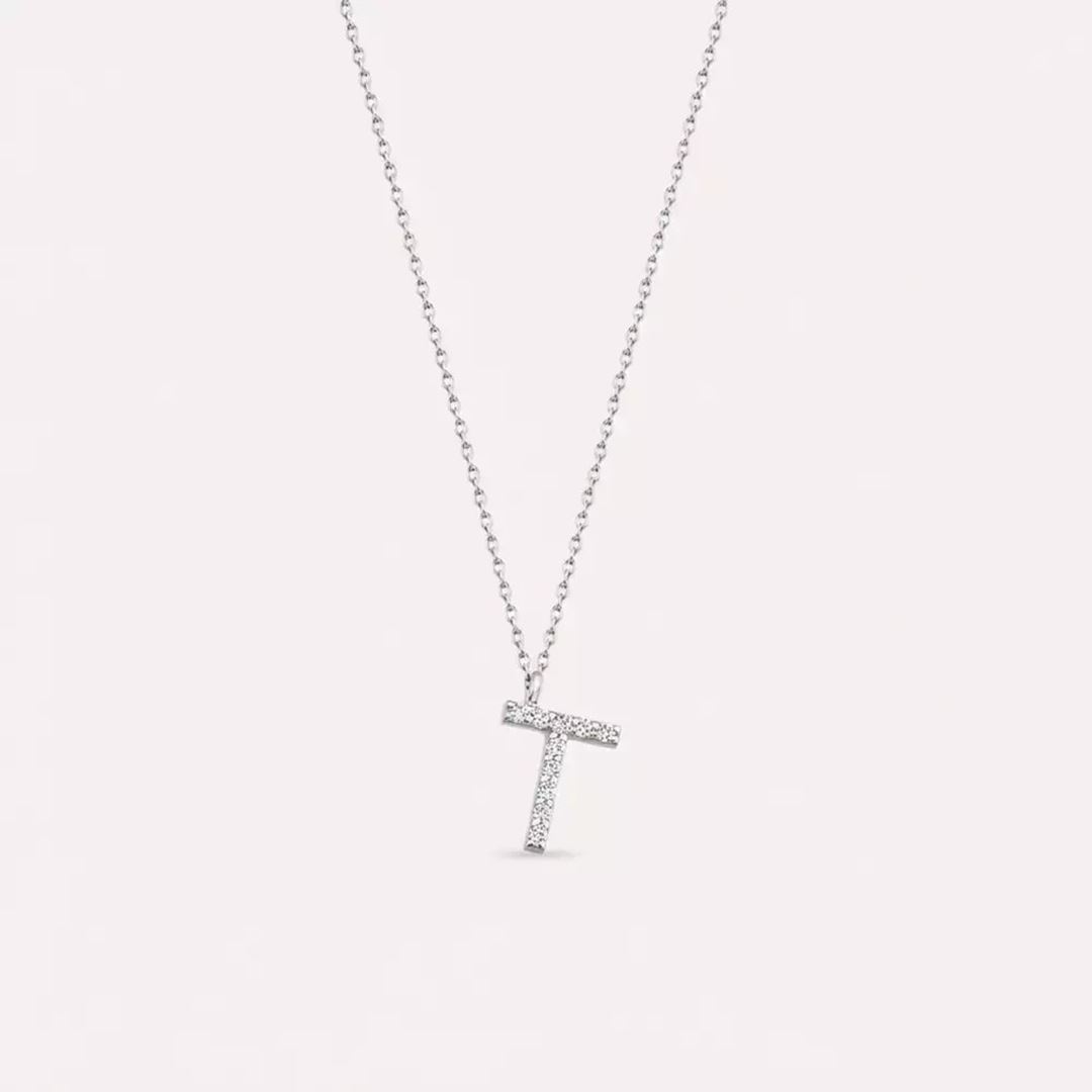 T Harf 0.06 CT Pırlanta Taşlı Beyaz Altın Kolye
