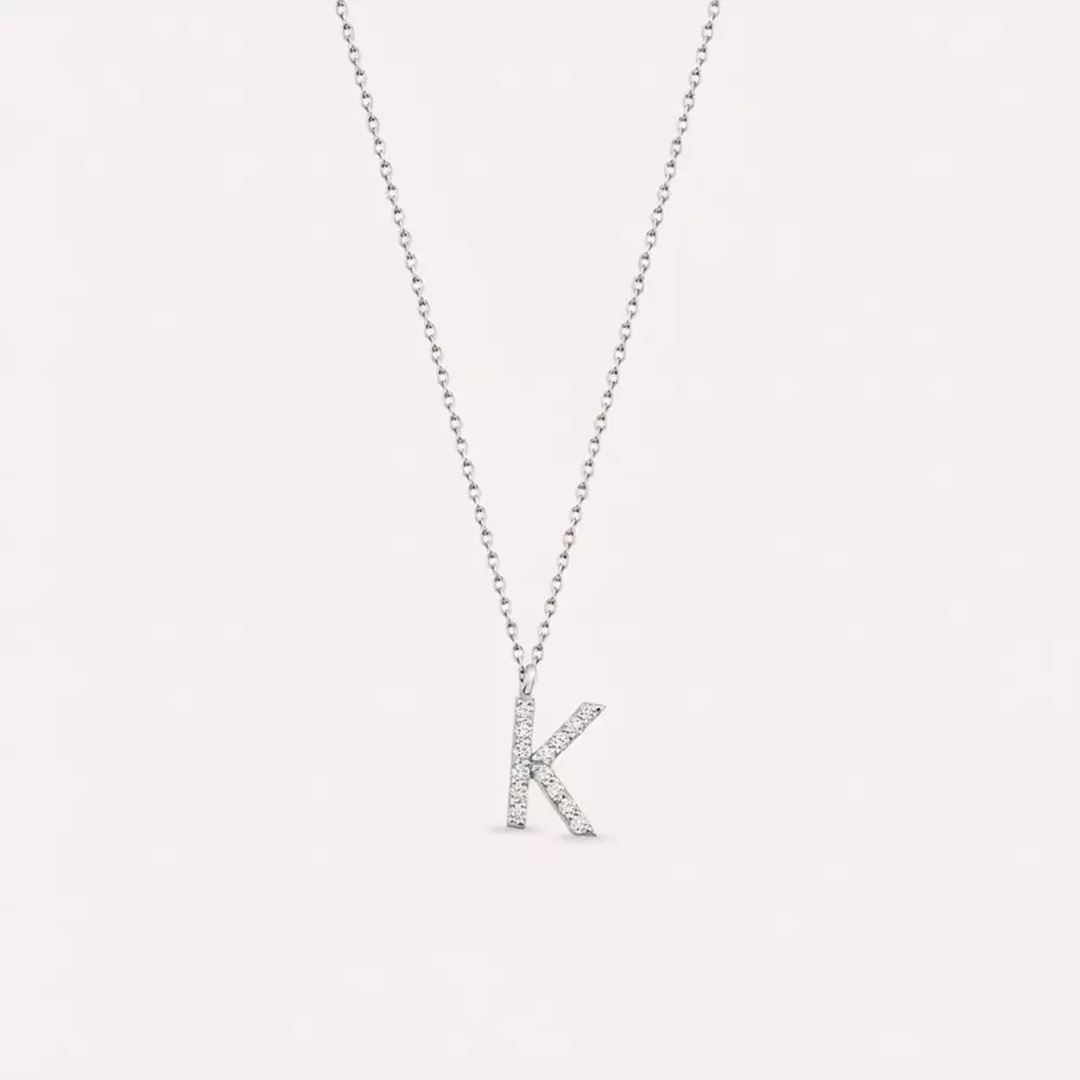 K Harf 0.09 CT Pırlanta Taşlı Beyaz Altın Kolye
