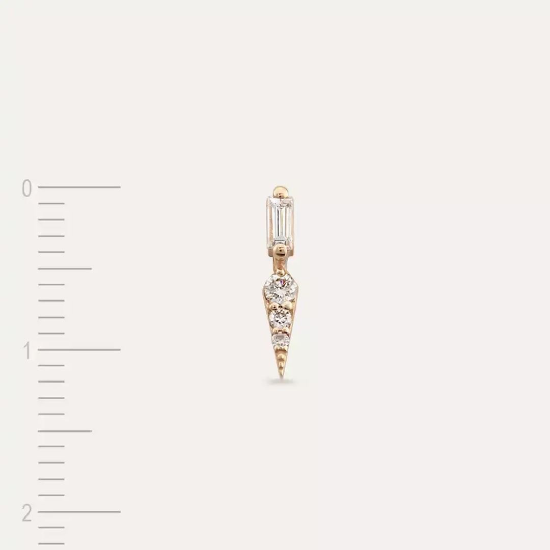 Flon Baget Kesim Pırlanta Taşlı Rose Altın Mini Tek Küpe