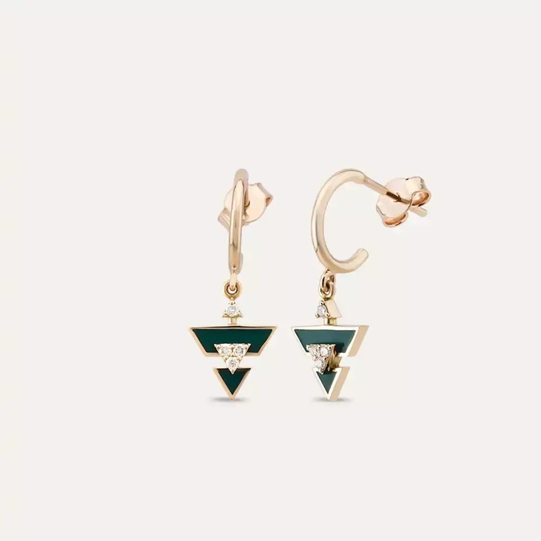 Abyss Pırlanta Taşlı ve Yeşil Mineli Rose Altın Küpe