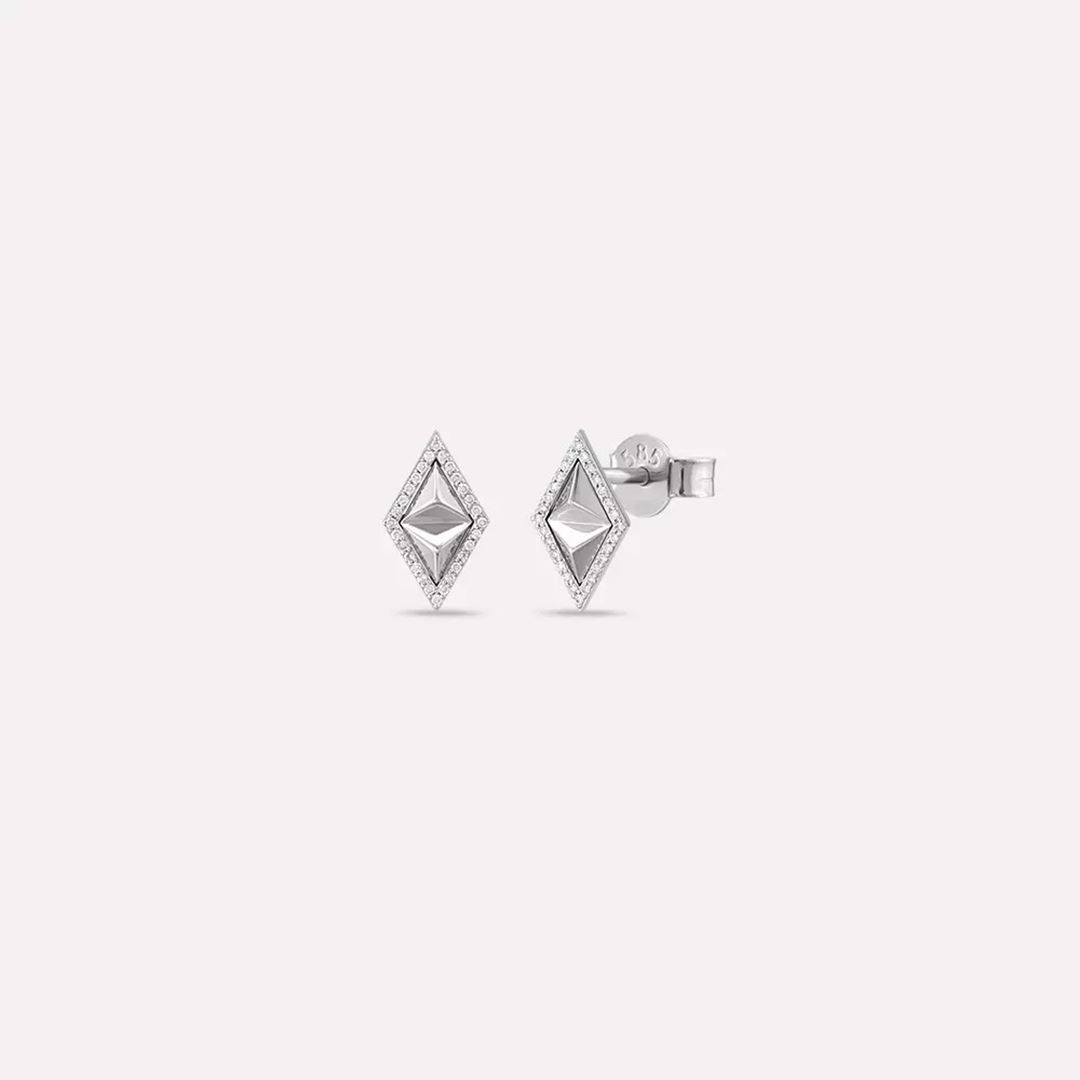 Rhomb 0.25 CT Pırlanta Taşlı Beyaz Altın Küpe
