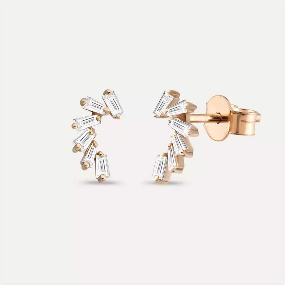 Bevel Pırlanta Taşlı Rose Altın Küpe