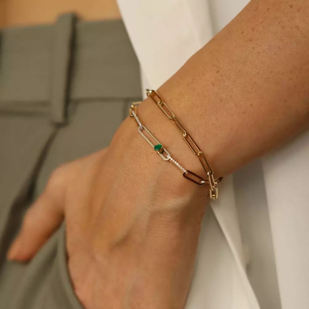 Nest Zümrüt ve Pırlanta Taşlı Rose Altın Bileklik