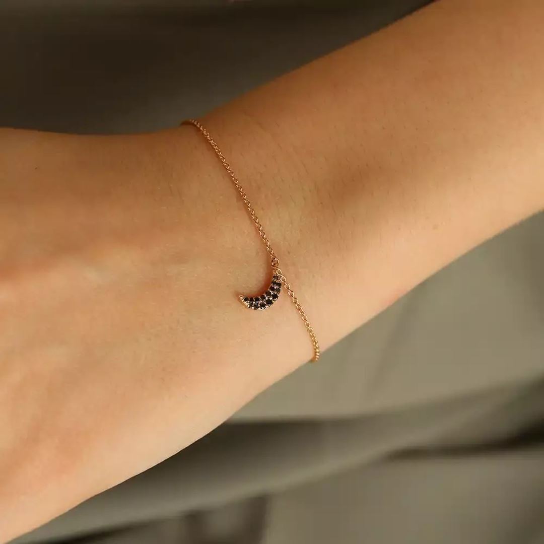Mona Siyah Pırlanta Taşlı Rose Altın Bileklik
