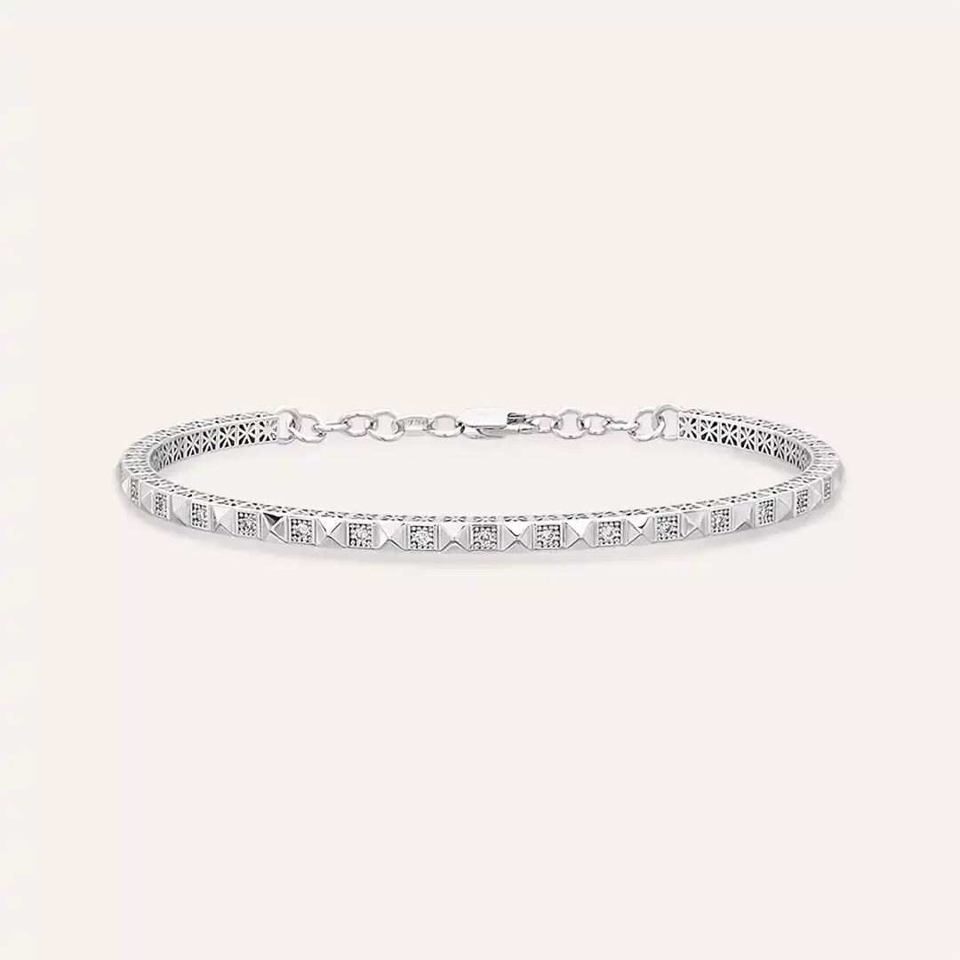 Pyramid Pırlanta Taşlı Beyaz Altın Bilezik