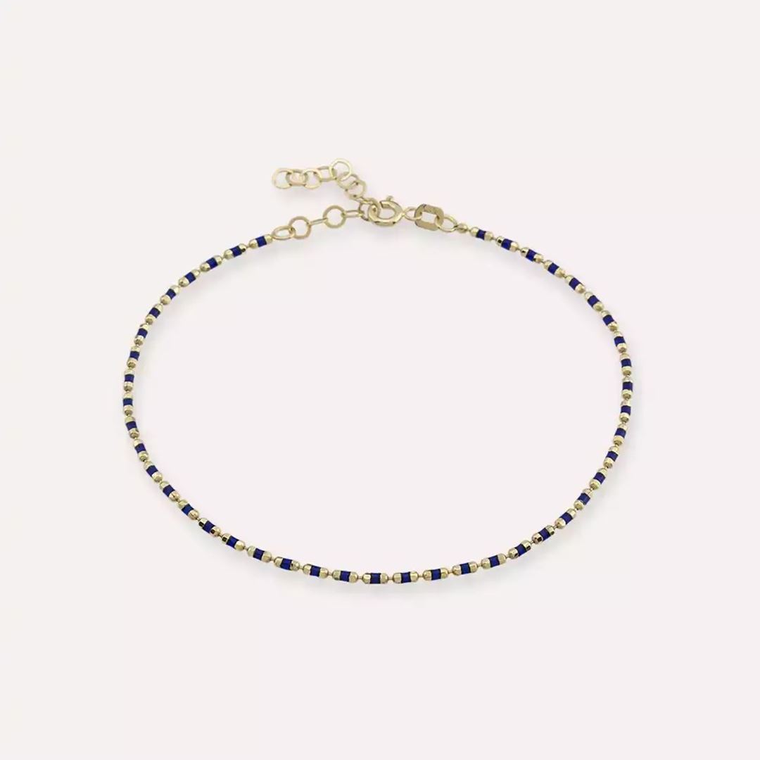 Lacivert Mineli Sarı Altın Golf Bileklik