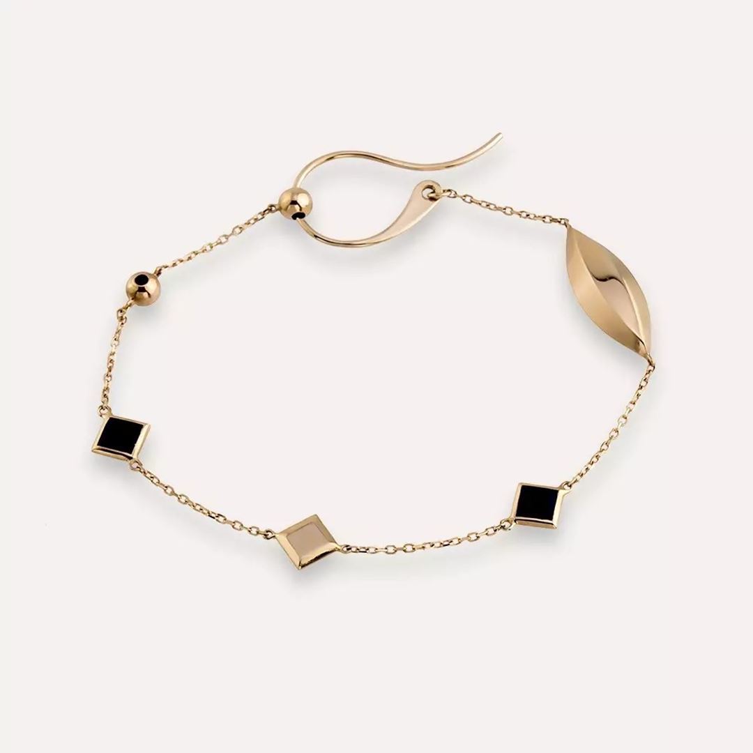 Apex Siyah Mineli Rose Altın Bileklik