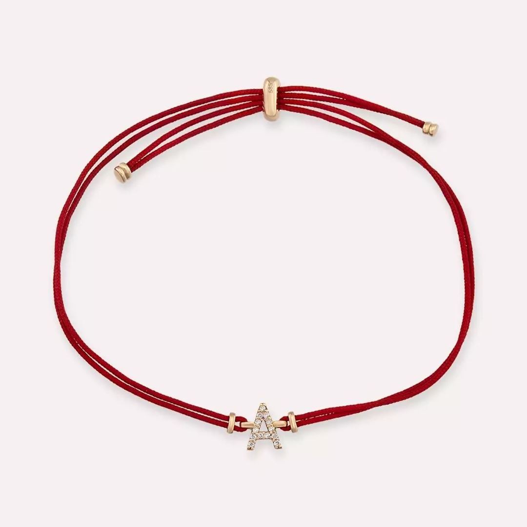 Pırlanta Taşlı Rose Altın Harfli İp Bileklik