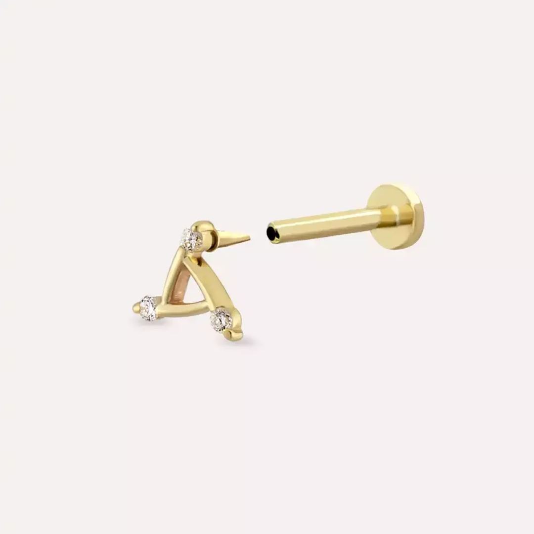 Nysa Pırlanta Taşlı Sarı Altın Piercing