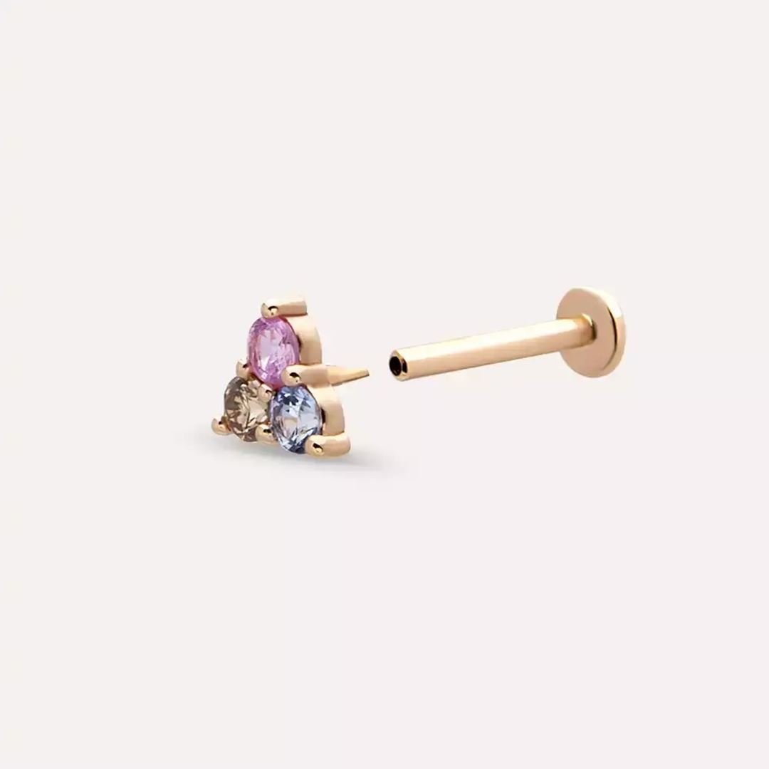 Loom Multicolor Safir ve Brown Pırlanta Taşlı Rose Altın Piercing