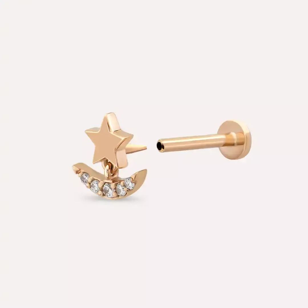 Aster Pırlanta Taşlı Rose Altın Piercing