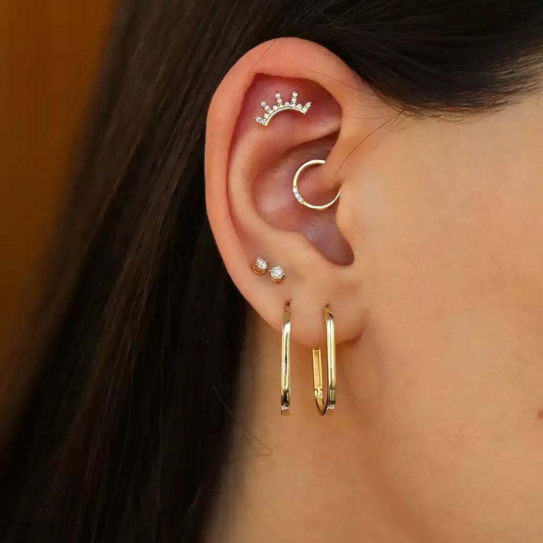 Pearl Pırlanta Taşlı Sarı Altın Piercing