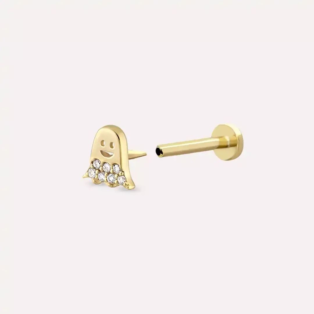 Casper Pırlanta Taşlı Sarı Altın Piercing