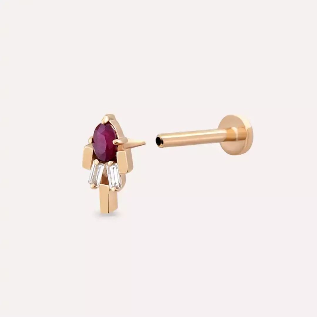 Anie Yakut ve Pırlanta Taşlı Rose Altın Piercing