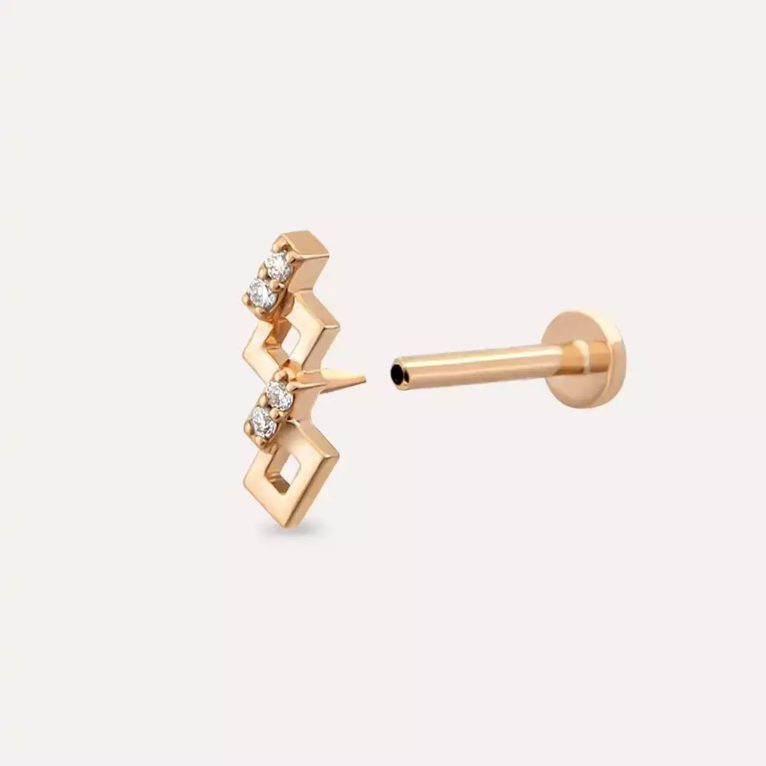 Riddle Pırlanta Taşlı Rose Altın Piercing