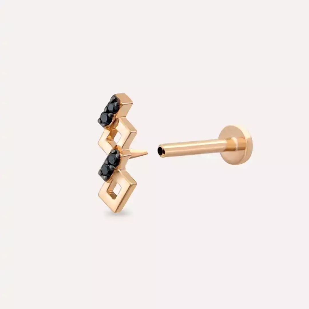 Riddle Siyah Pırlanta Taşlı Rose Altın Piercing