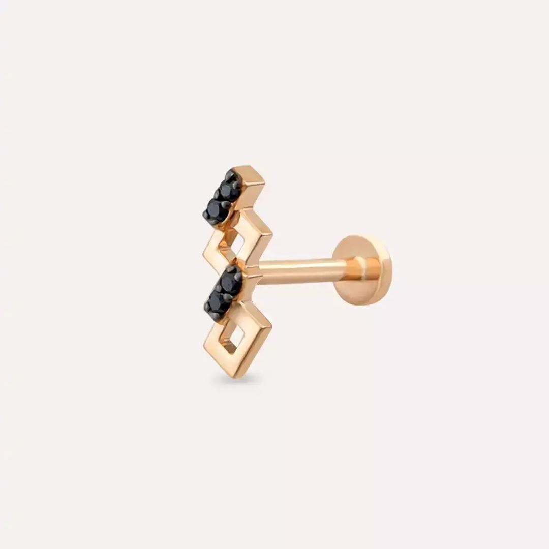 Riddle Siyah Pırlanta Taşlı Rose Altın Piercing