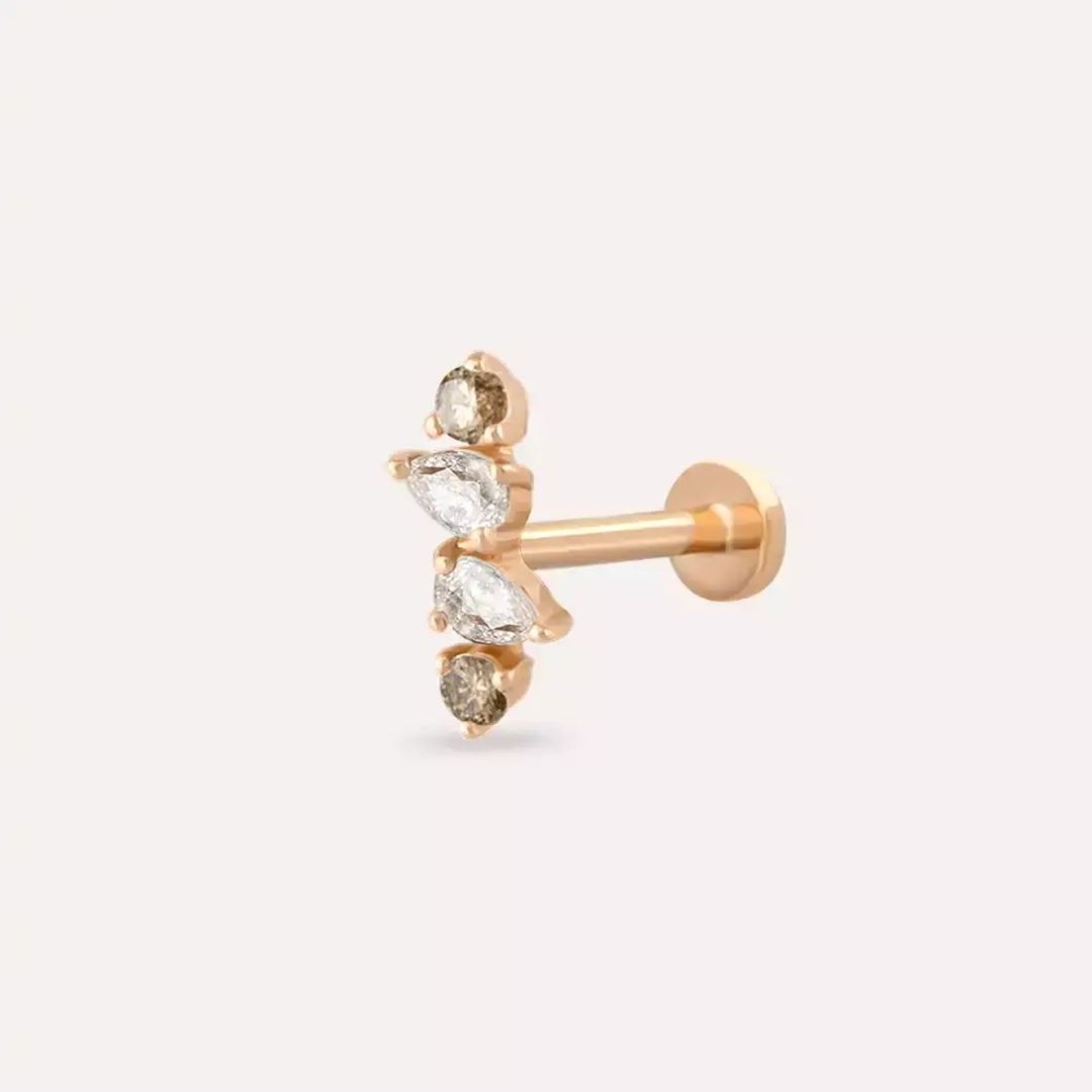 Brill Brown Pırlanta Taşlı Rose Altın Piercing