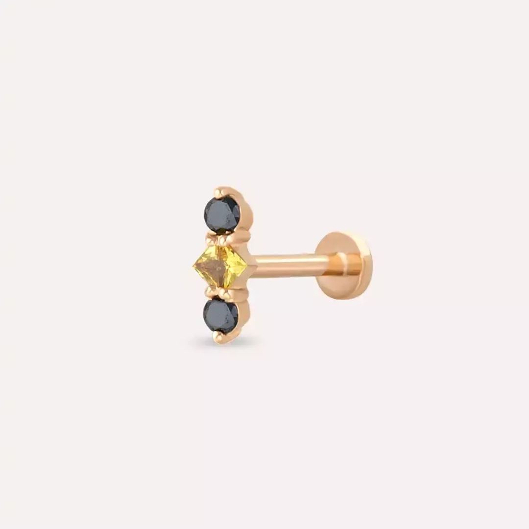 Tress Multicolor Safir ve Siyah Pırlanta Taşlı Rose Altın Piercing