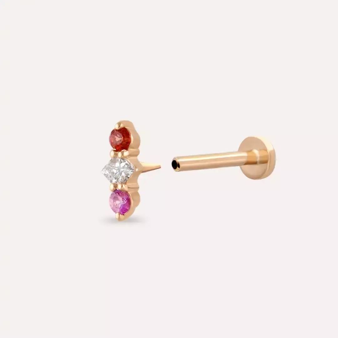 Tress Multicolor Safir ve Pırlanta Taşlı Rose Altın Piercing