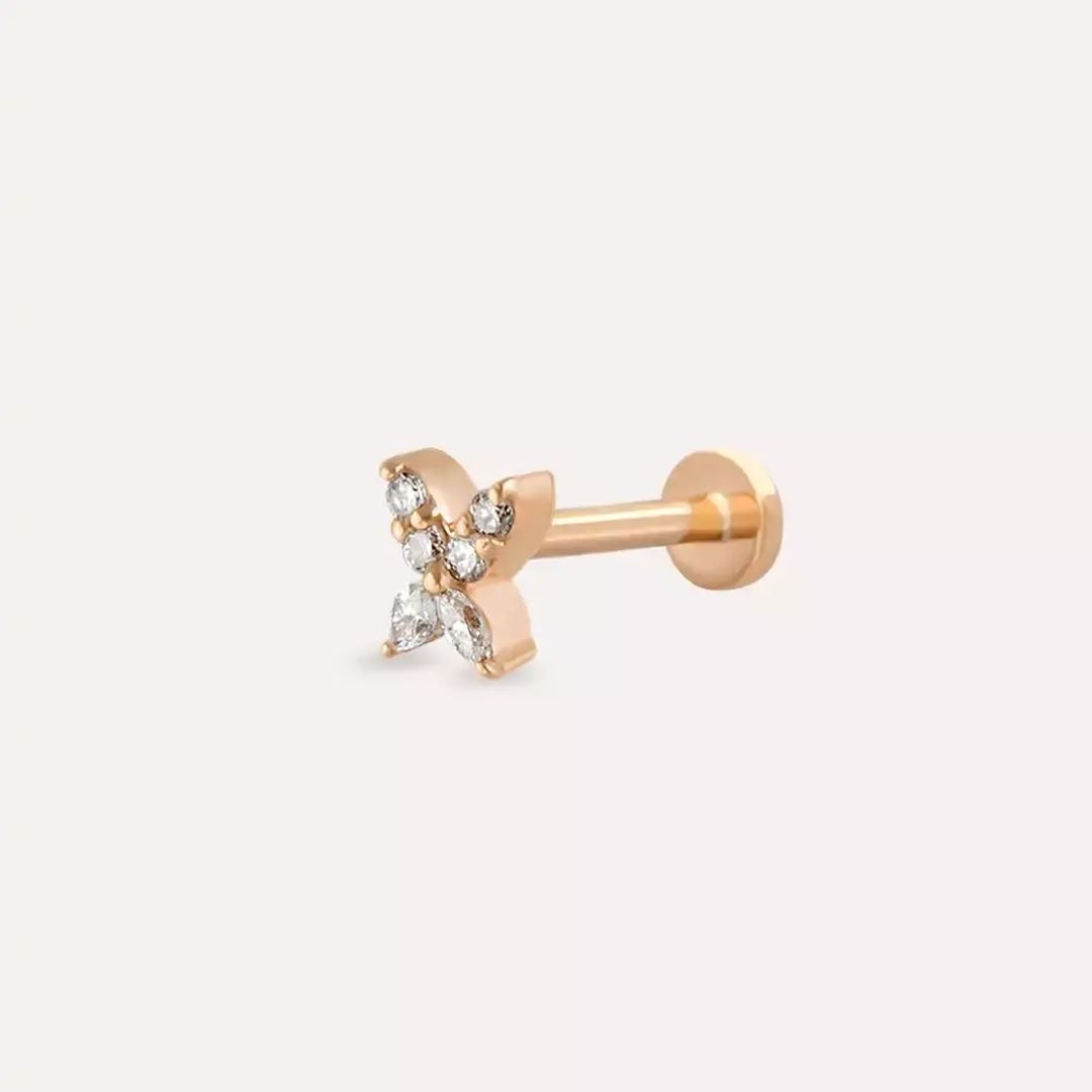 Mini Pion Pırlanta Taşlı Rose Altın Piercing