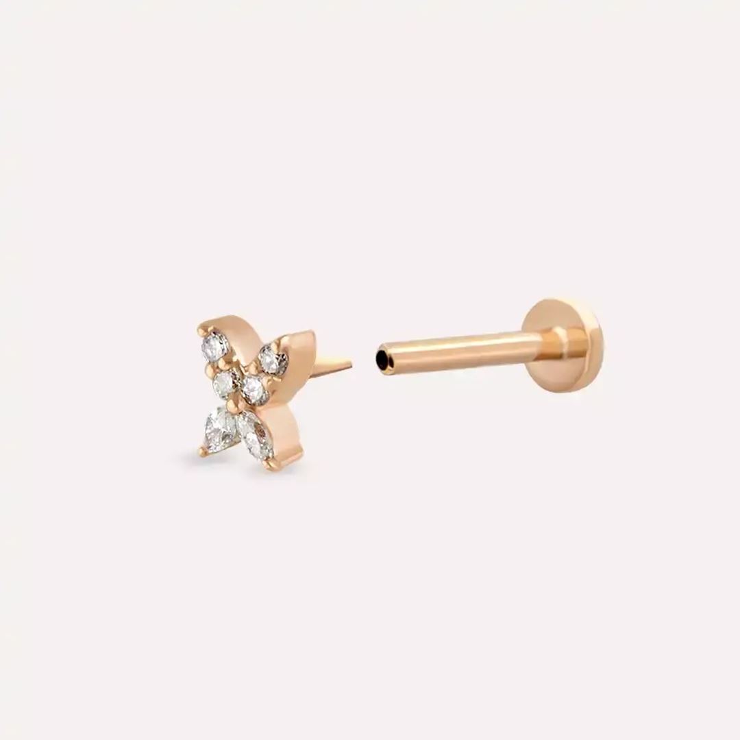 Mini Pion Pırlanta Taşlı Rose Altın Piercing