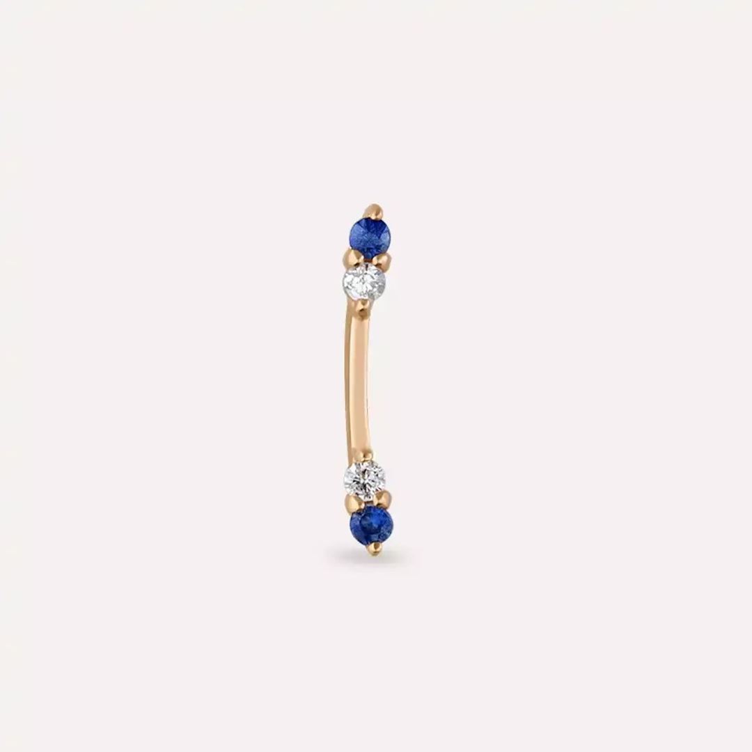 Rod Blue Safir ve Pırlanta Taşlı Rose Altın Piercing