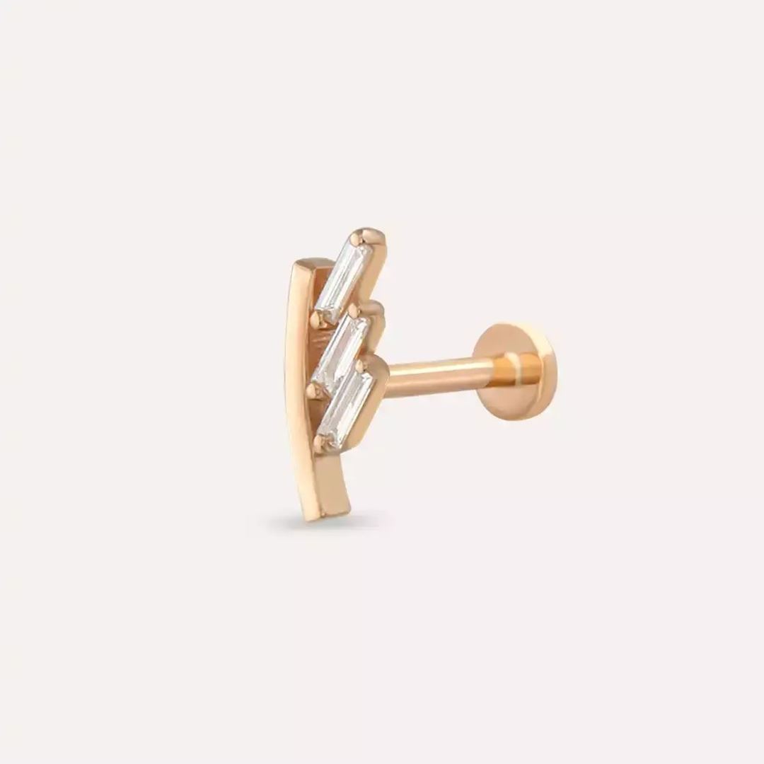 Traverse Pırlanta Taşlı Rose Altın Piercing
