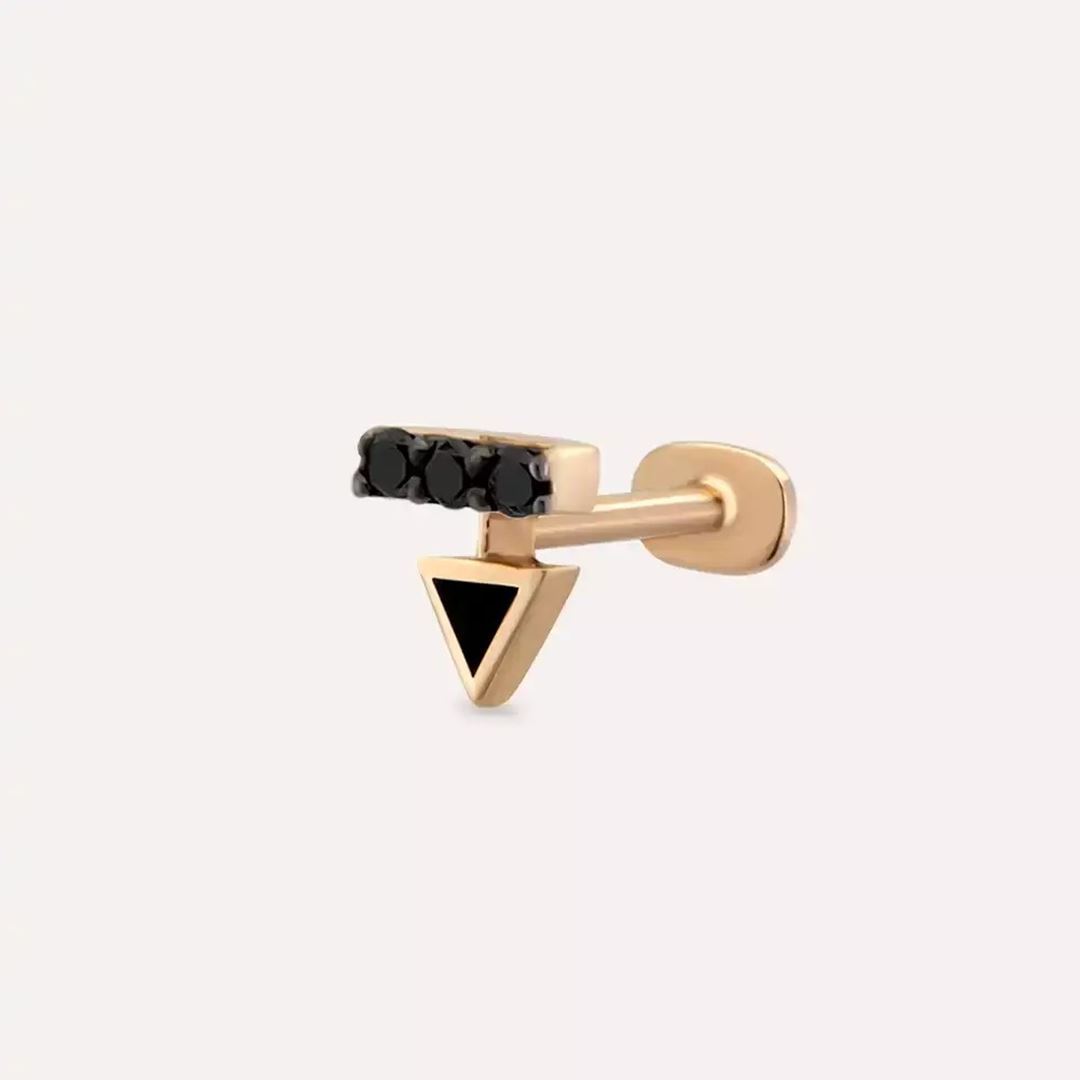 Trian Siyah Pırlanta Taşlı Rose Altın Piercing