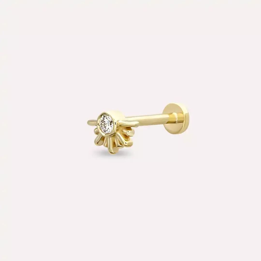 Sole Pırlanta Taşlı Sarı Altın Piercing