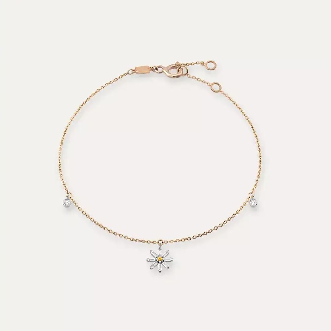 Daisy Orange Safir ve Baget Pırlanta Taşlı Rose Altın Halhal