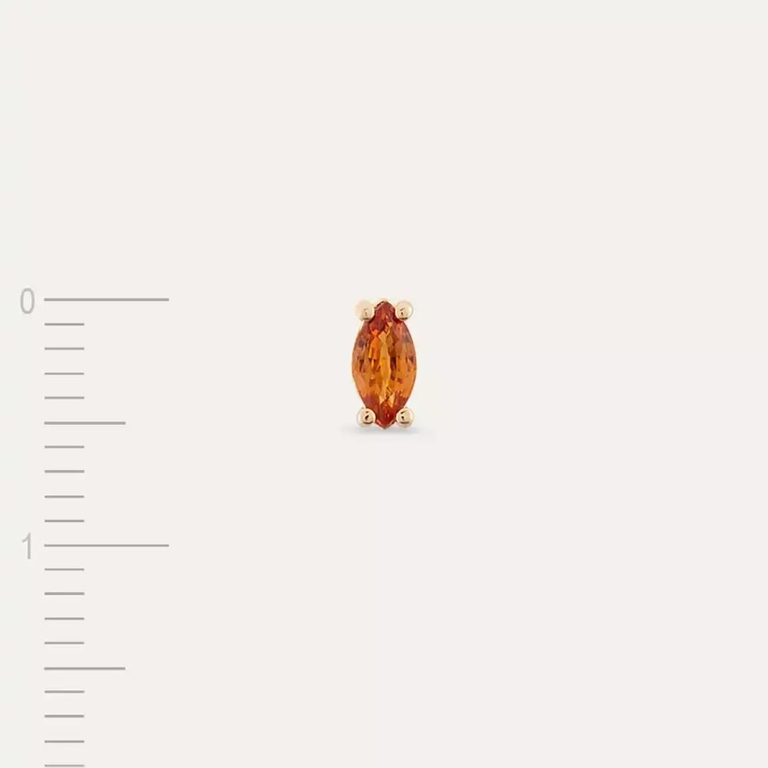 Spice Markiz Kesim Orange Safir Taşlı Rose Altın Tek Küpe