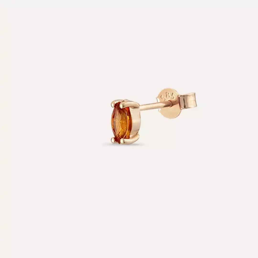 Spice Markiz Kesim Orange Safir Taşlı Rose Altın Tek Küpe