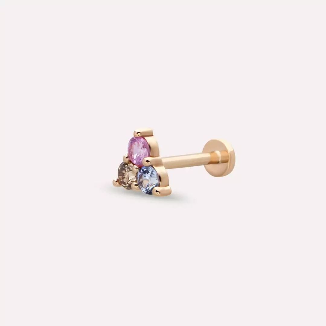Loom Multicolor Safir ve Brown Pırlanta Taşlı Rose Altın Piercing