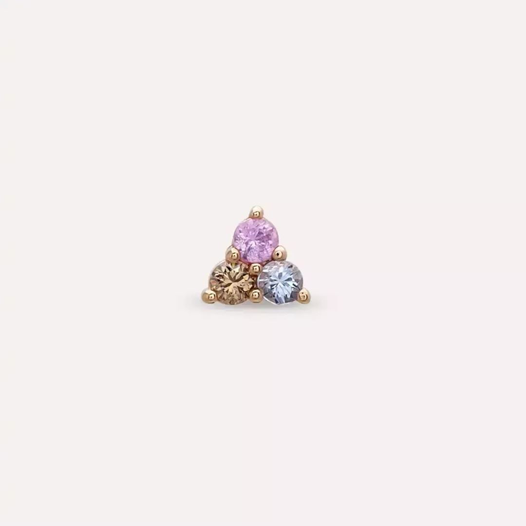 Loom Multicolor Safir ve Brown Pırlanta Taşlı Rose Altın Piercing