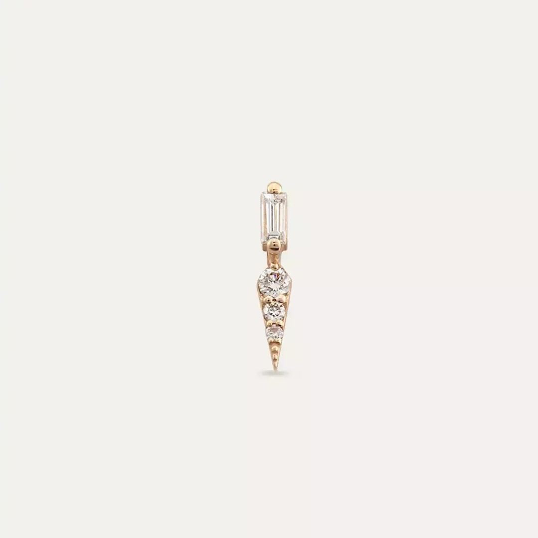 Flon Baget Kesim Pırlanta Taşlı Rose Altın Mini Tek Küpe