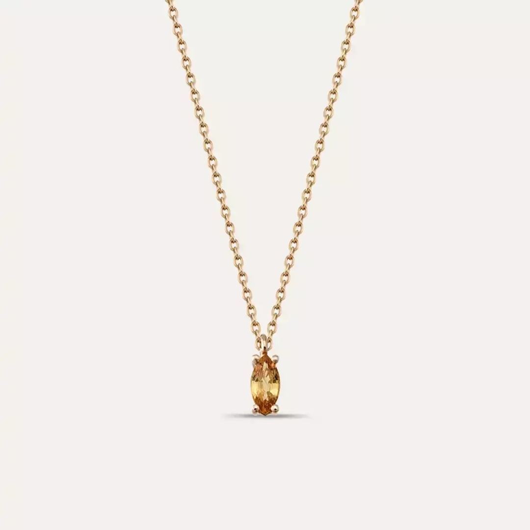 Spice Markiz Kesim Orange Safir Taşlı Rose Altın Kolye