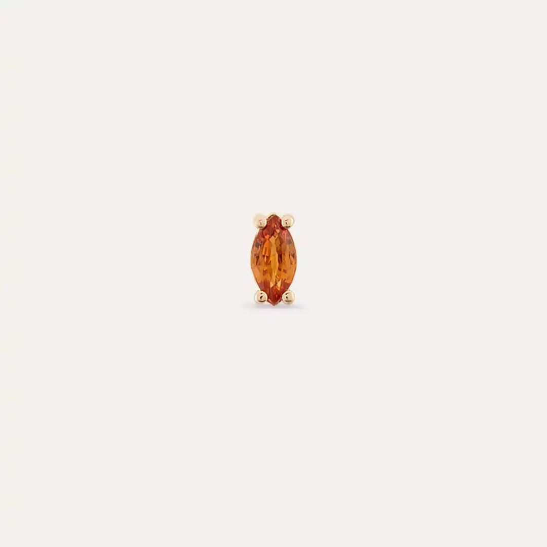 Spice Markiz Kesim Orange Safir Taşlı Rose Altın Tek Küpe