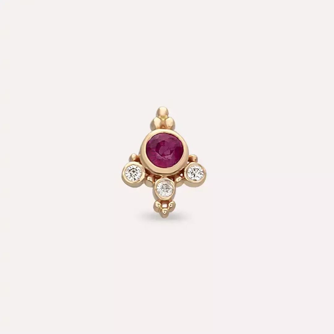 Lune Yakut ve Pırlanta Taşlı Rose Altın Piercing