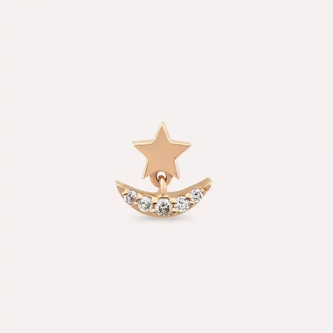 Aster Pırlanta Taşlı Rose Altın Piercing